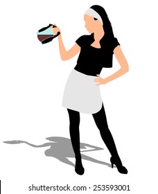 Beautiful waitress serving coffee, vector 