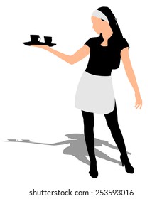 Beautiful waitress serving coffee, vector 