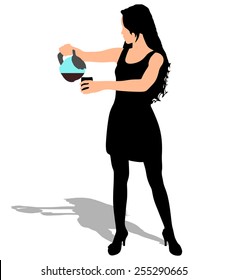 Beautiful waitress serving coffee, vector 