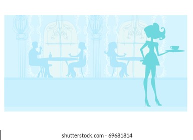 beautiful waitress with a tray