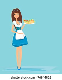 beautiful waitress with a tray