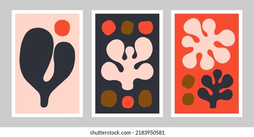 Beautiful Wall Art design. Abstract triptych - compositions with hand drawn organic shapes.Vector decoration set perfect for posters, prints, wall art and cards design