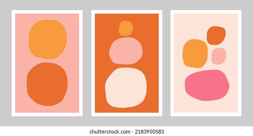 Hermosa pared de arte con diferentes formas redondeadas. Resumen tríptico. Decoración de vectores perfecta para afiches, impresiones, arte mural y diseño de tarjetas