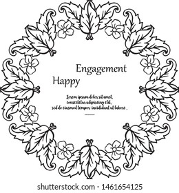 Beautiful wallpaper card of happy engagement, crowd of flower frame. Vector