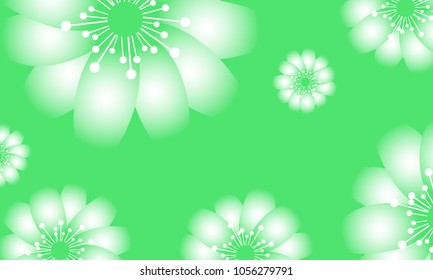 Beautiful Wallpaper with Spring Flowers. Vector Daisies on Green Background or Snowdrops Isolated. Template with Spring Flowers in Minimal Style for Invitation, Postcard, Brochure, Wedding, Flyers.