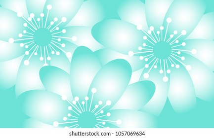 Beautiful Wallpaper with Spring Flowers. Vector Daisies on Blue Background or Snowdrops Isolated. Template with Spring Flowers in Minimal Style for Invitation, Postcard, Brochure, Wedding, Flyers.