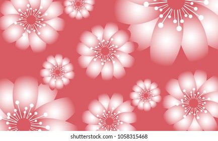 Beautiful Wallpaper with Spring Flowers. Vector Daisies on Red Background or Snowdrops Isolated. Template with Spring Flowers in Minimal Style for Invitation, Postcard, Brochure, Wedding, Flyers.
