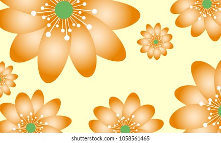 Beautiful Wallpaper with Spring Flowers. Vector Daisies on Orange Background or Snowdrops Isolated. Template with Spring Flowers in Minimal Style for Invitation, Postcard, Brochure, Wedding, Flyers.