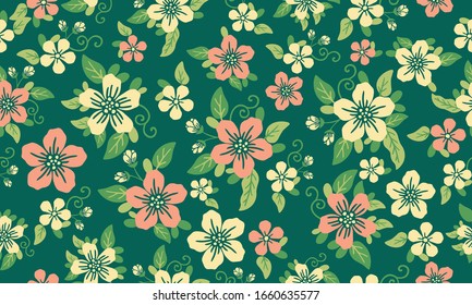 Beautiful wallpaper for spring, with seamless leaf and floral pattern background design.