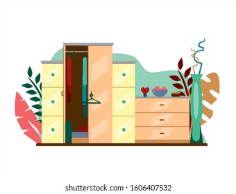 Beautiful wardrobe with clothes and other things