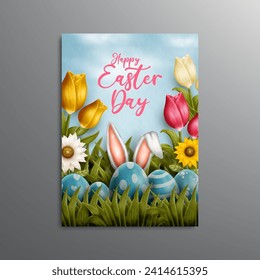 beautiful water color easter day poster template illustration