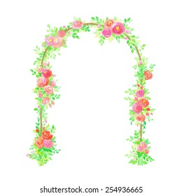 Beautiful watercolor arch with blooming roses.