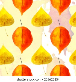 Beautiful Watercolor Autumn leaf. Vector Leaves Autumn Watercolor Illustration for Design, Web Site Background. Watercolor Autumn leaf Seamless Pattern. Yellow, Green, Red, Watercolor Autumn leaf