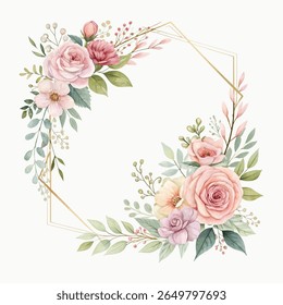 Beautiful watercolor blooming branch illustration with green leaves and delicate flowers, perfect for wedding invitations, greeting cards, and romantic seasonal designs