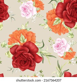 Beautiful watercolor blooming floral seamless pattern with rose design