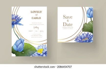 Beautiful watercolor blue lotus flower invitation card