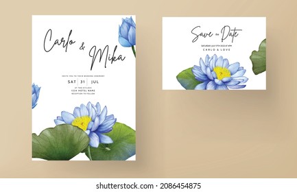 Beautiful watercolor blue lotus flower invitation card