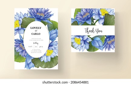 Beautiful watercolor blue lotus flower invitation card