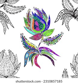 Beautiful watercolor Bouquet of summer flowers seamless pattern.