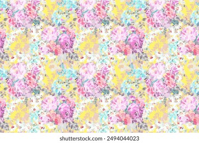 Beautiful watercolor Bouquet of  summer flowers seamless pattern.