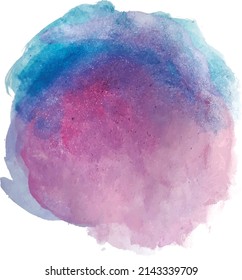 Beautiful watercolor brush strokes in purple colors. Abstract painting dot in pinkish and bluish tones. Light blue and pink paint stain. Circle vector in handmade. Colorful element design.