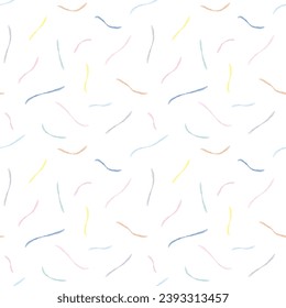 Hermoso pincel de color agua traza un vector de patrón sin fisuras. Pega líneas y curvas coloridas sobre fondo blanco. Olas fluyentes dibujadas a mano. Líneas onduladas o onduladas. Diseño abstracto. Acrílico pincel.