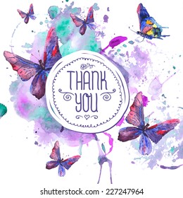 Beautiful Watercolor Butterfly On White Background, Vector Illustration