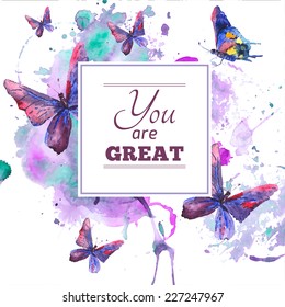 Beautiful watercolor butterfly on white background, vector illustration