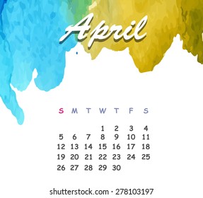 Beautiful watercolor calendar. April. Vector illustration