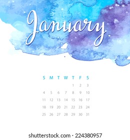 Beautiful watercolor calendar. January. Vector illustration