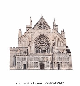 beautiful watercolor cathdral illustration handmade painting