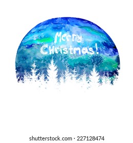 Beautiful watercolor Christmas ball with fir-trees. Vector 