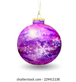 Beautiful watercolor Christmas ball with snowflakes. Vector 