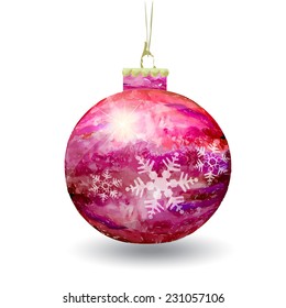 Beautiful watercolor Christmas ball with snowflakes. Vector 