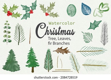 Beautiful Watercolor Christmas Elements Set Collection Vector Template