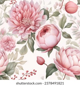 Beautiful watercolor dahlia floral seamless pattern