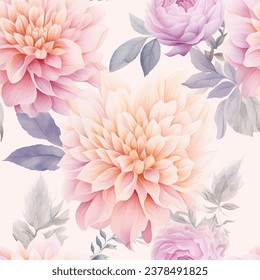 Beautiful watercolor dahlia floral seamless pattern