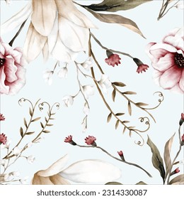 Beautiful Watercolor elegant boho floral seamless pattern