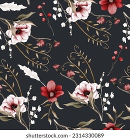 Beautiful Watercolor elegant boho floral seamless pattern