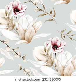 Beautiful Watercolor elegant boho floral seamless pattern