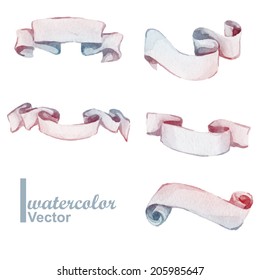 Beautiful watercolor elements for design. Vector illustration. Watercolor set design elements, background, label, bubble, ribbon.