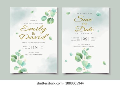 Beautiful watercolor eucalyptus wedding invitation card set