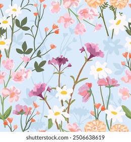 Beautiful watercolor flora seamless pattern, colorful flower background