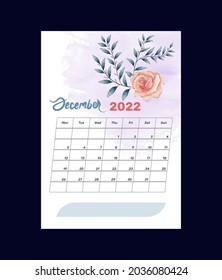 Beautiful Watercolor Floral 2022 March Calendar Design Template for Print and stationery Design.	
