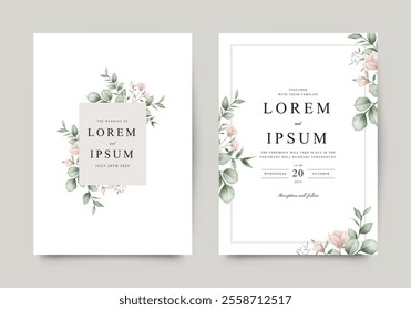 Beautiful watercolor floral arrangement on wedding invitation