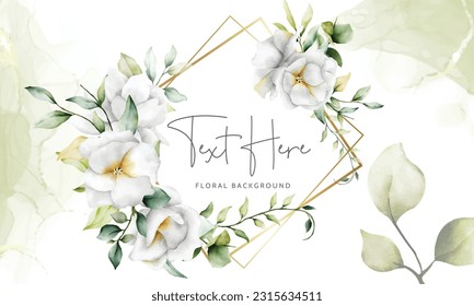 beautiful watercolor floral background with  greenery leaves and white flower