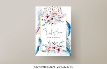 beautiful watercolor floral and dreamcatcher invitation card