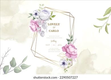 beautiful watercolor floral frame with rose,  anemone  and lily flower