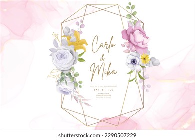beautiful watercolor floral frame with rose,  anemone  and lily flower