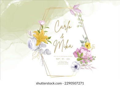 beautiful watercolor floral frame with rose,  anemone  and lily flower